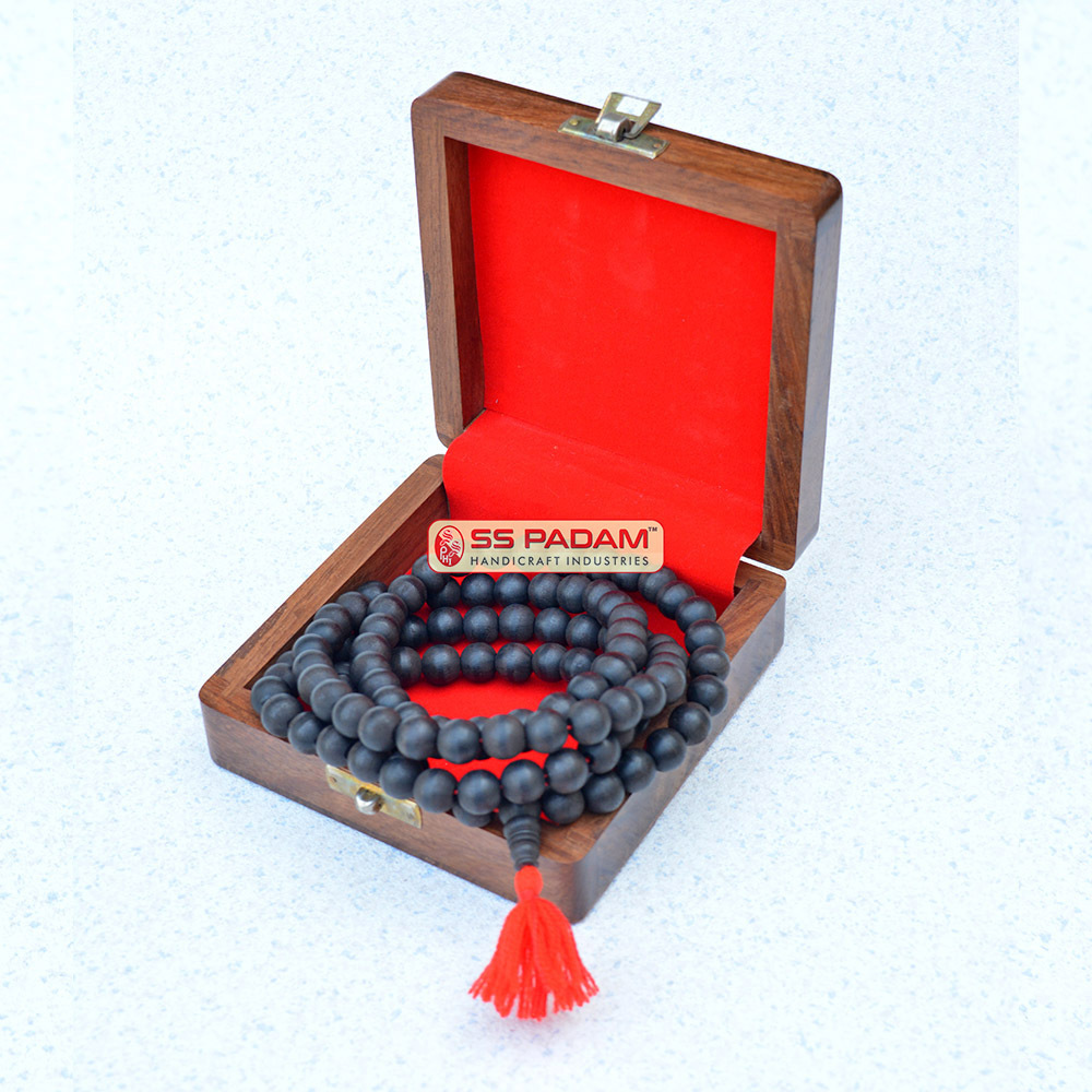 Black Ebony Wood Karungali Unpolished Pure & Natural Big Size Mala with ...